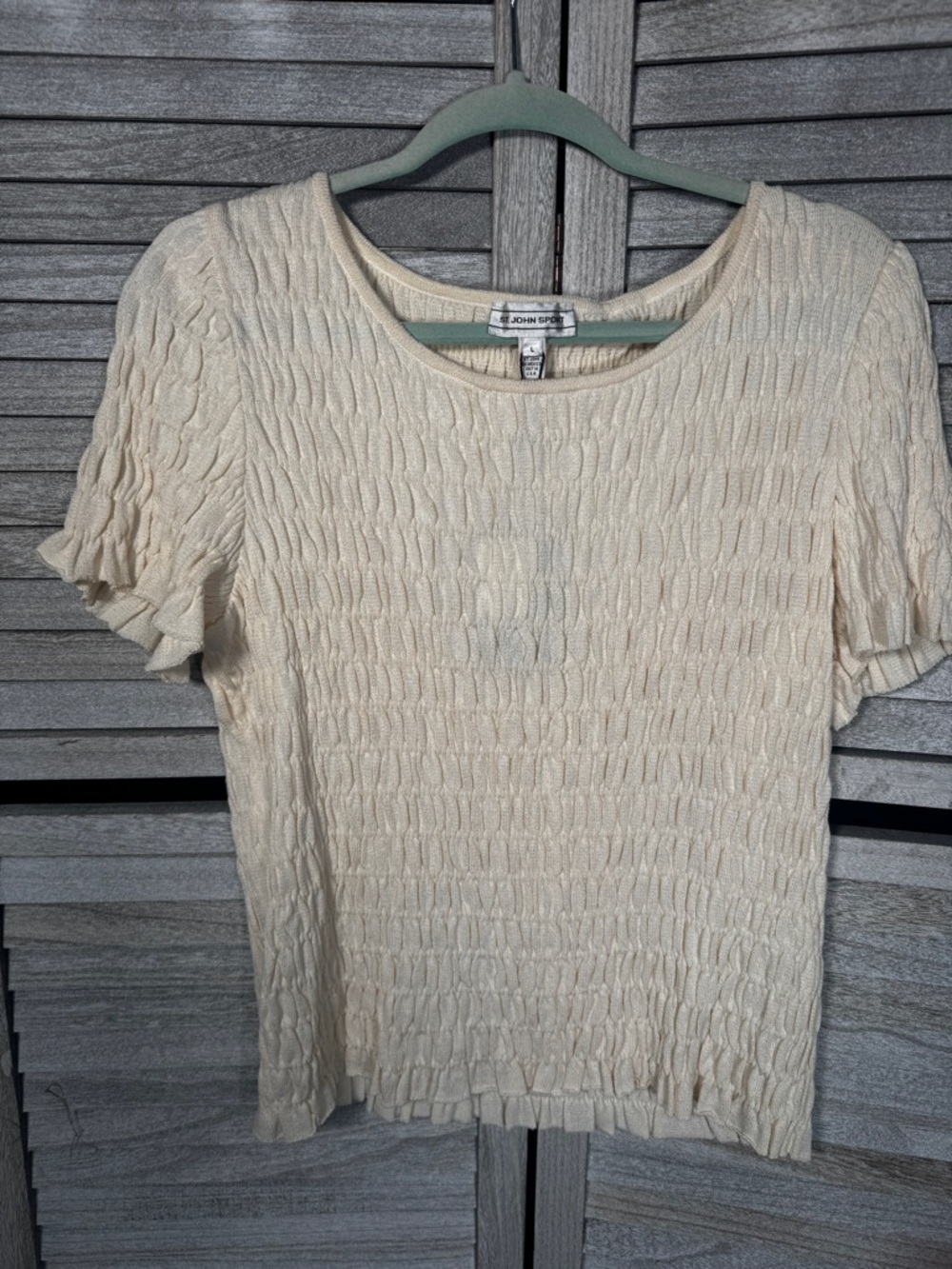 NWT St. John Sport Ivory Textured Knit Wool Blend Top L $395